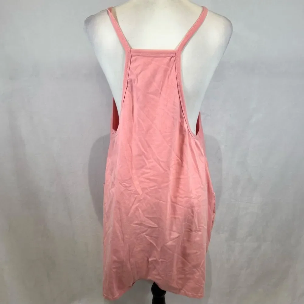 Pink pocketed cotton blend vneck jersey romper size large